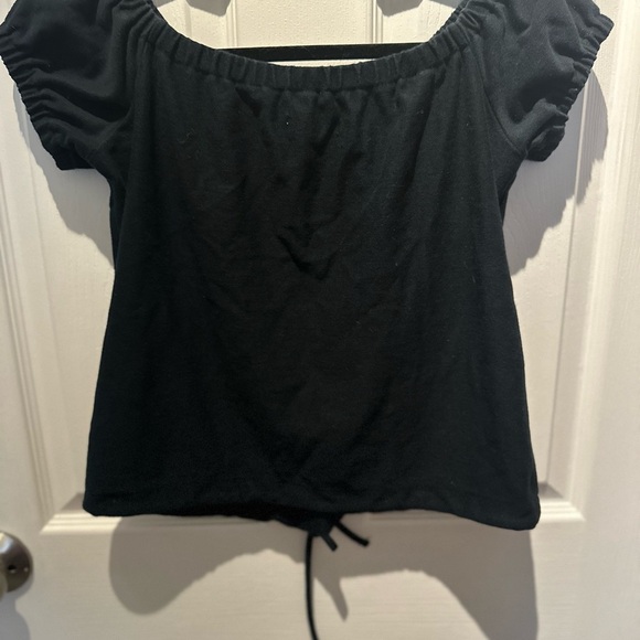 Madewell Poplin Puff Sleeve Crop Top Womens Sz XS Black Blue Boho Summer - Picture 6 of 6